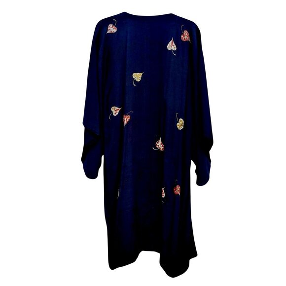 Vintage Japanese Black Silk Kimono Haori Hand Painted Metallic Leaves Red Lining - Picture 4 of 13